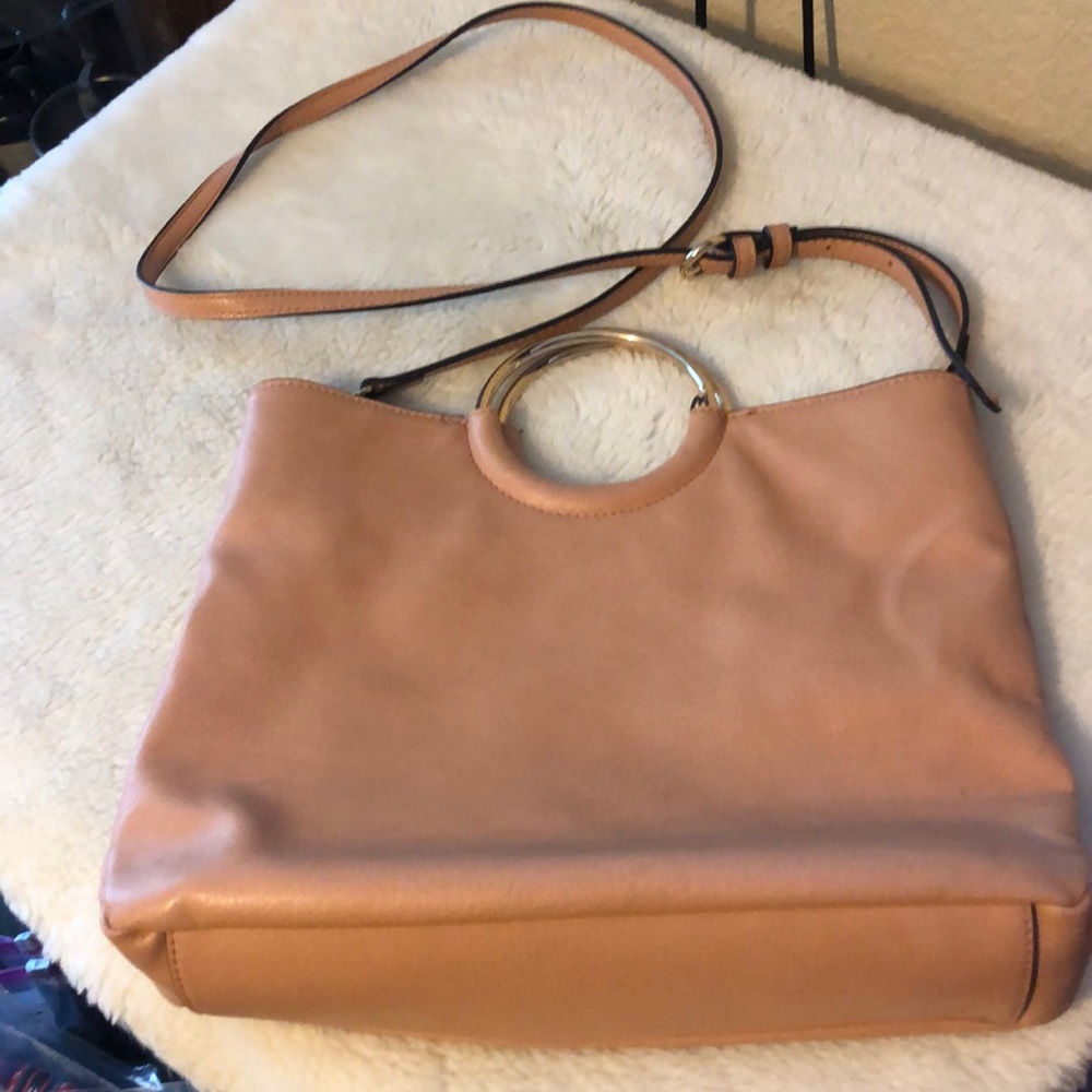 LC Lauren Conrad Tan Handbag with Gold Accents